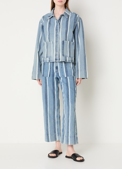 Sofie Schnoor Toulouse high waist straight leg cropped jeans met streepprint - voorkant 3 indigo