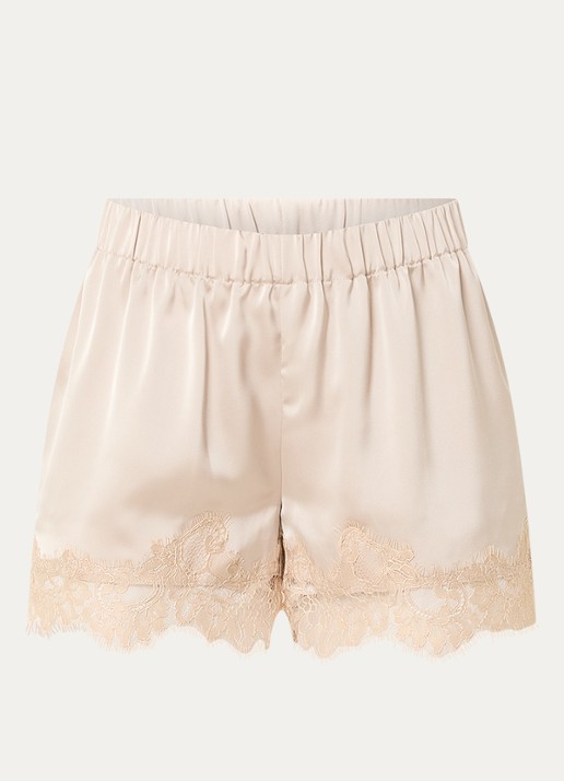 Sofie Schnoor Vada mid waist loose fit korte broek van satijn met details van kant - voorkant 3 beige