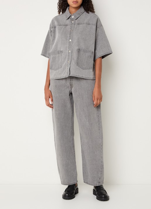 Sofie Schnoor Valencia high waist tapered jeans met gekleurde wassing - voorkant 4 lichtgrijs