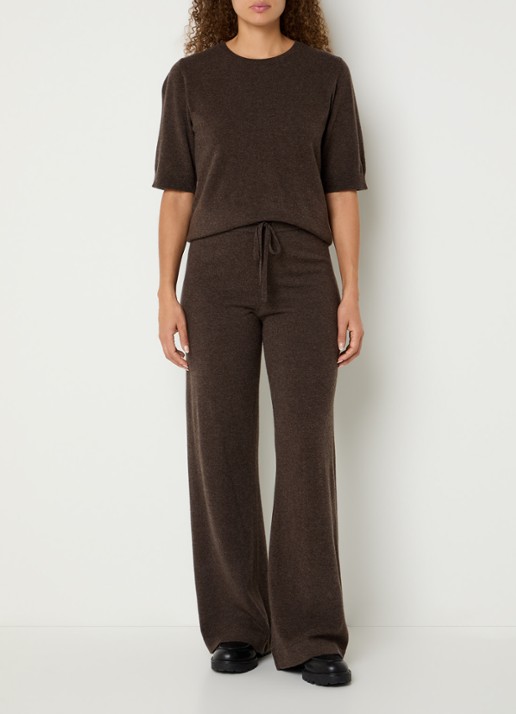 Sofie Schnoor Velosw high waist wide fit broek van wol - voorkant 4 lichtbruin