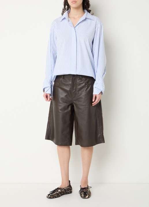 Sofie Schnoor Voke high waist wide leg korte broek van lamsleer - voorkant 3 donkerbruin