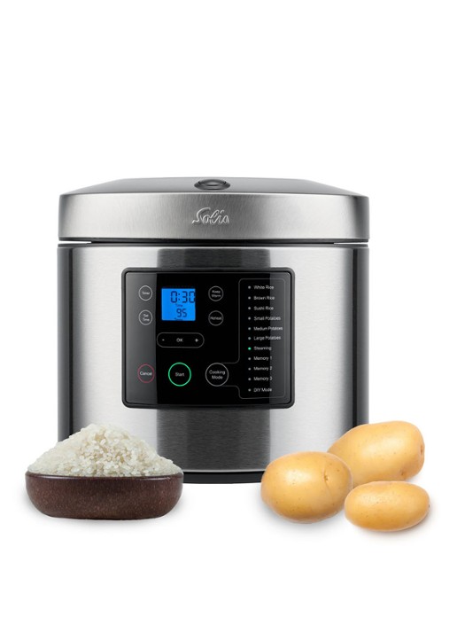 Solis Rice & Potato Cooker aardappel- en rijstkoker 8161  - voorkant zilver