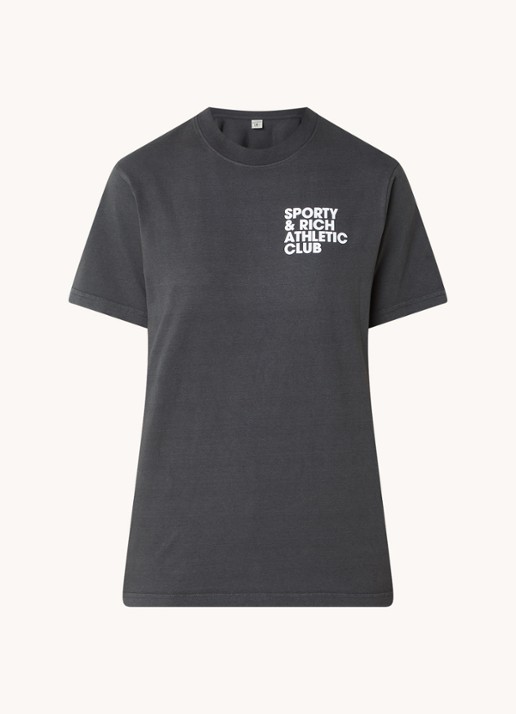 Sporty & Rich Exercise Often T-shirt met logo- en backprint  - voorkant donkergrijs