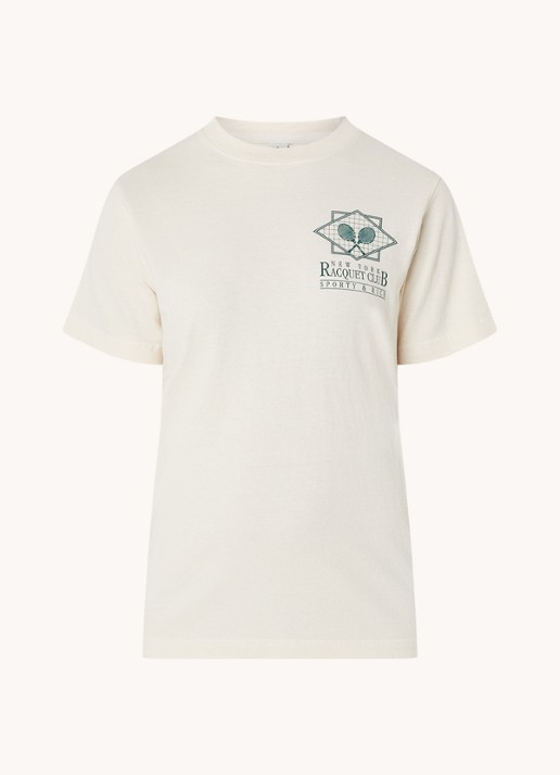 Sporty & Rich T-shirt met logo- en backprint - voorkant 3 creme