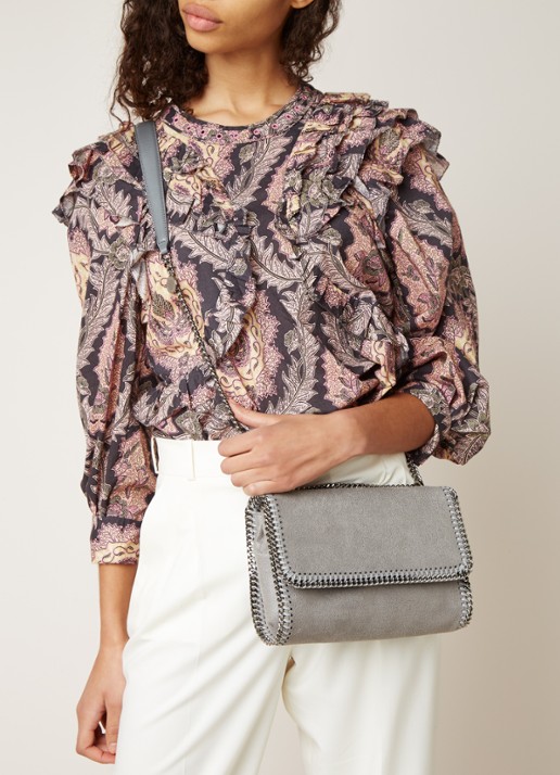 Stella McCartney Falabella Fold Over crossbodytas van ecoleer - voorkant 2 lichtgrijs