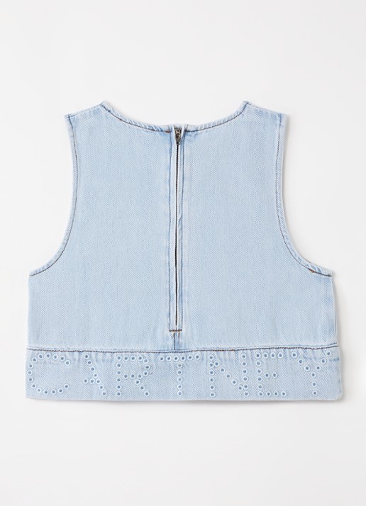 Stella McCartney Top van denim - voorkant 2 lichtblauw
