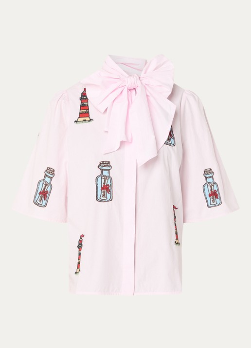 Stella Nova Blouse met borduring en gestrikt detail - voorkant 2 roze