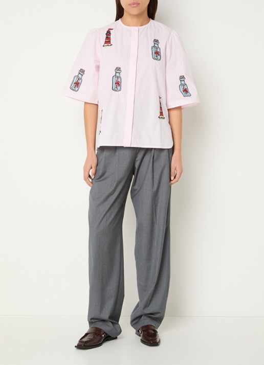 Stella Nova Blouse met borduring en gestrikt detail - voorkant 3 roze