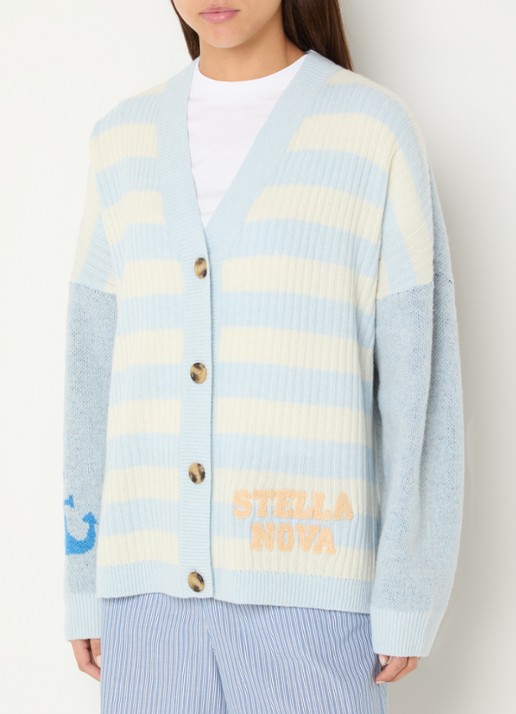 Stella Nova Fijngebreid vest in wolblend met print - achterkant 4 blauw