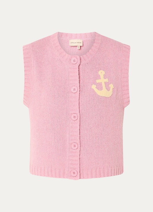 Stella Nova Grofgebreid gilet met logo - voorkant 2 roze