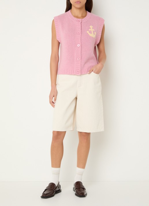 Stella Nova Grofgebreid gilet met logo - voorkant 3 roze