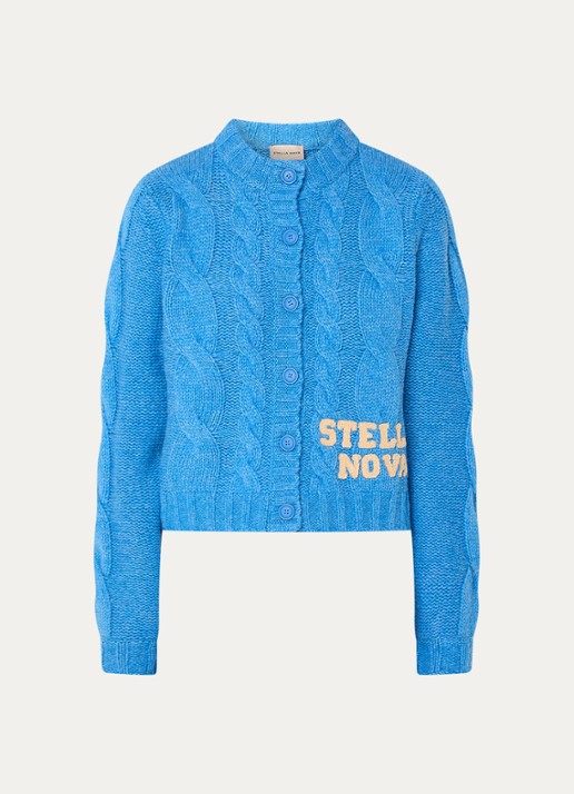 Stella Nova Grofgebreide vest in wolblend met logo - voorkant 3 blauw