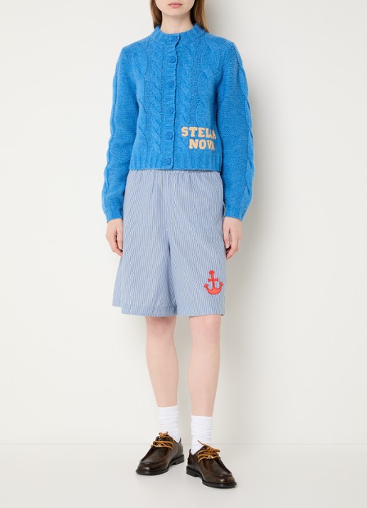 Stella Nova Grofgebreide vest in wolblend met logo - voorkant 4 blauw