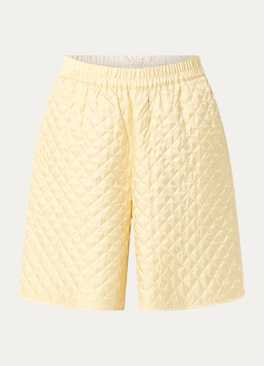 Stella Nova High waist wide fit korte broek van zijde met quilt patroon - voorkant 3 lichtgeel