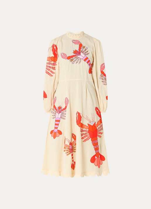 Stella Nova Midi jurk met borduring en opstaande kraag - voorkant 3 beige