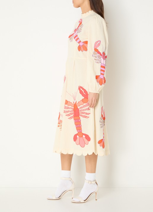 Stella Nova Midi jurk met borduring en opstaande kraag - voorkant 4 beige