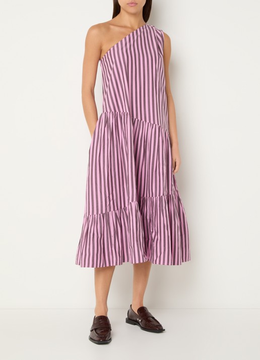 Stella Nova Midi jurk met streepprint en asymmetrische hals