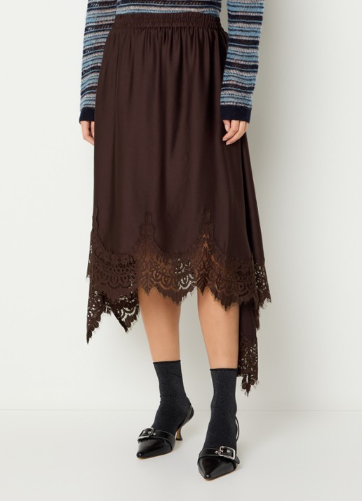 Stella Nova Midi rok met details van kant en asymmetrische zoom