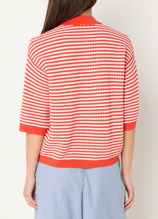 Stella Nova Oversized polo met streepprint - achterkant rood