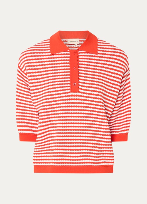 Stella Nova Oversized polo met streepprint - voorkant 2 rood