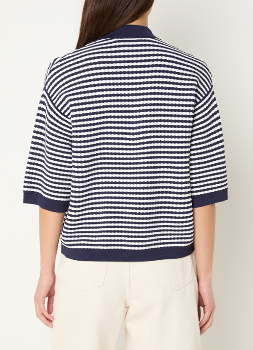 Stella Nova Oversized polo met streepprint - achterkant 4 donkerblauw