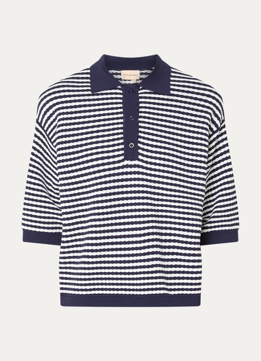 Stella Nova Oversized polo met streepprint - voorkant donkerblauw