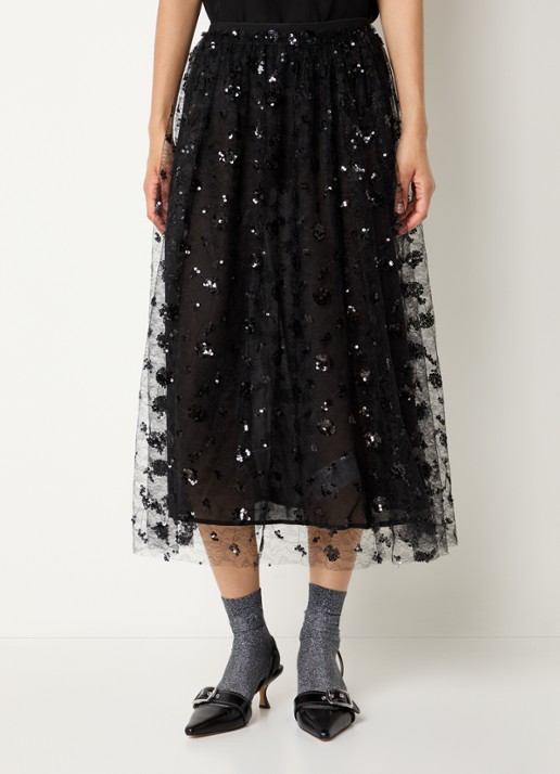 Stella Nova Semi-transparante midi rok met pailletten