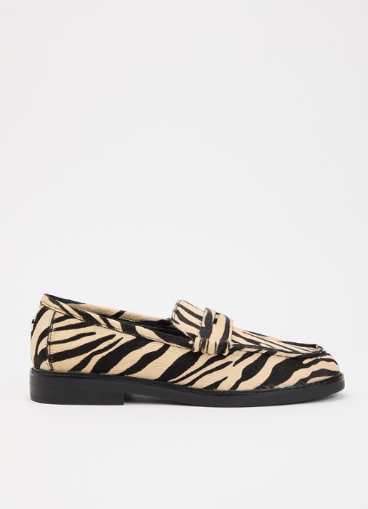 Steve Madden Adison-A loafer van leer met zebraprint - voorkant creme