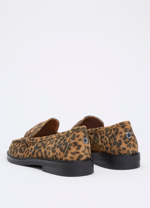 Steve Madden Adison loafer van suède met panterprint - achterkant beige