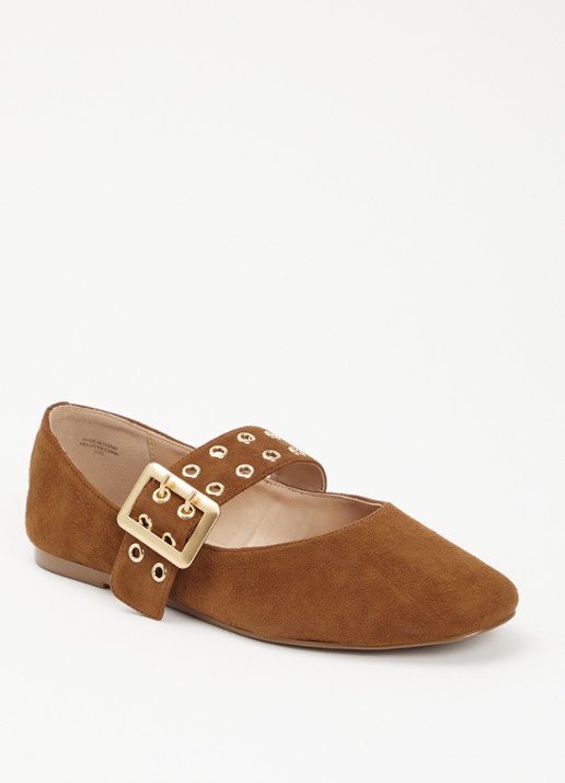 Steve Madden Atlantica ballerina van suède met gespdetail - voorkant 2 kastanjebruin