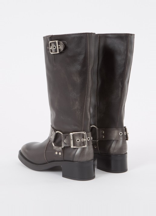 Steve Madden Beau biker boot van leer met gespdetail - achterkant 5 antraciet