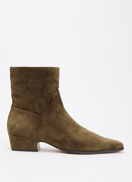 Steve Madden Dusty enkellaarsje van suède - voorkant 3 olijfgroen