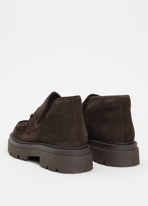 Steve Madden Karima enkellaarsje van suède - achterkant donkerbruin