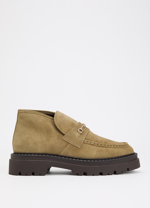 Steve Madden Karima enkellaarsje van suède - voorkant 2 mosgroen