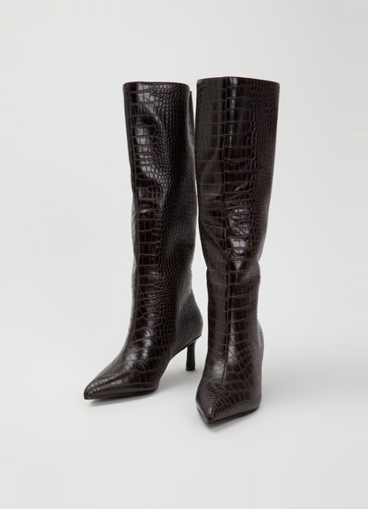 Steve Madden Lavan laars van leer met crocostructuur - detail aubergine