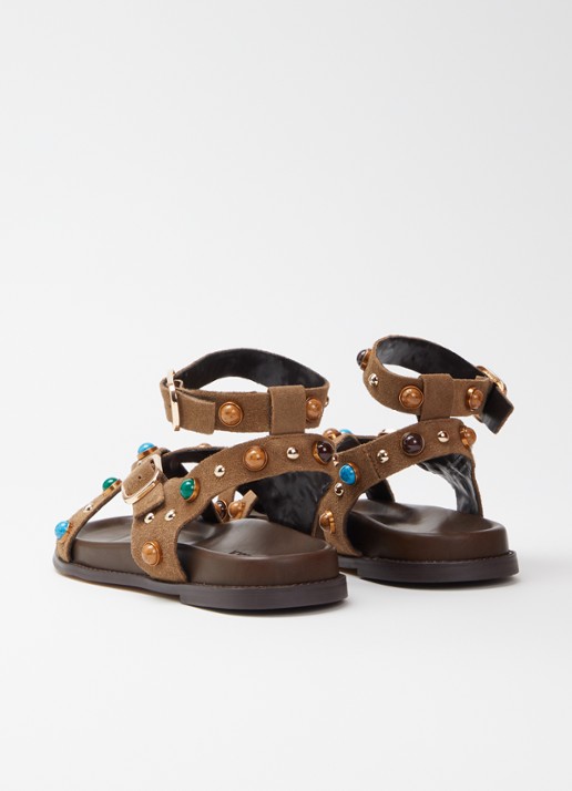 Steve Madden Linear sandaal van suède met studs - achterkant 4 lichtbruin
