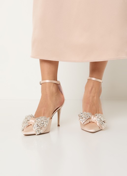 Steve Madden Lumma sandalette met strass en strik detail - voorkant 2 lichtroze
