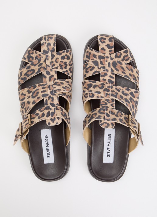 Steve Madden Mamba slipper van suède met panterprint - detail 5 camel
