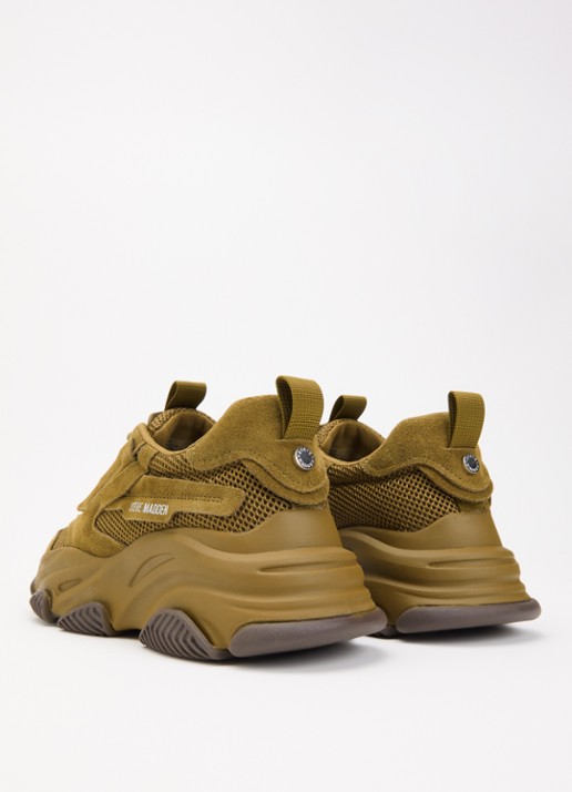 Steve Madden Possession-E sneaker met suède details - achterkant khaki