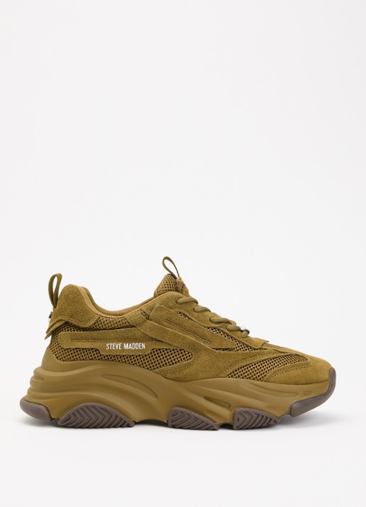Steve Madden Possession-E sneaker met suède details - voorkant 5 khaki