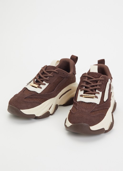 Steve Madden Possession-E sneaker met suède details - detail 3 kastanjebruin