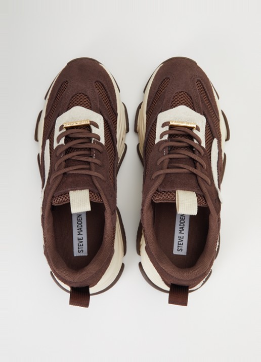 Steve Madden Possession-E sneaker met suède details - detail 4 kastanjebruin