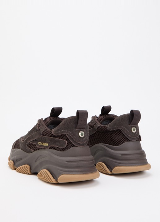 Steve Madden Possession-E sneaker met suède details - achterkant 5 donkerbruin