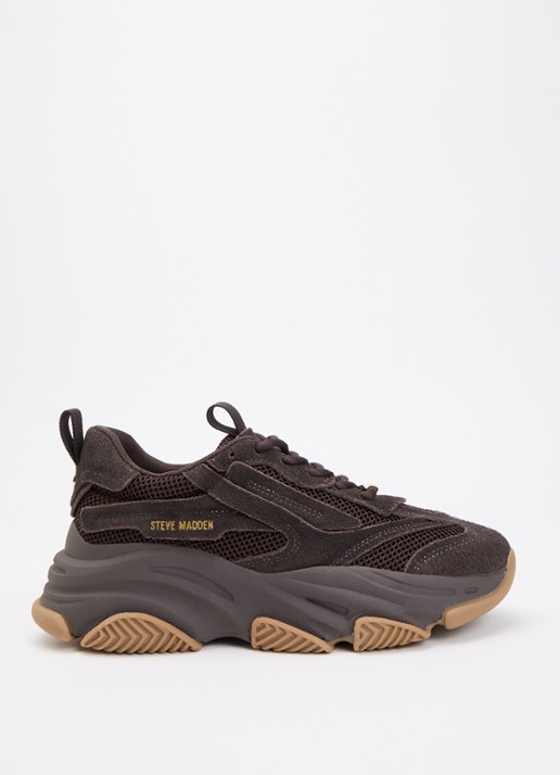 Steve Madden Possession-E sneaker met suède details - voorkant 4 donkerbruin