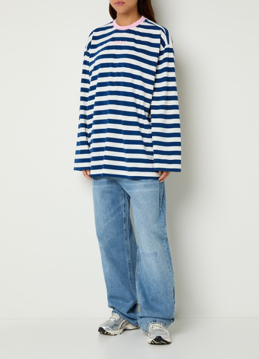 Stieglitz Alberta longsleeve met streepprint en logoborduring - voorkant 4 blauw