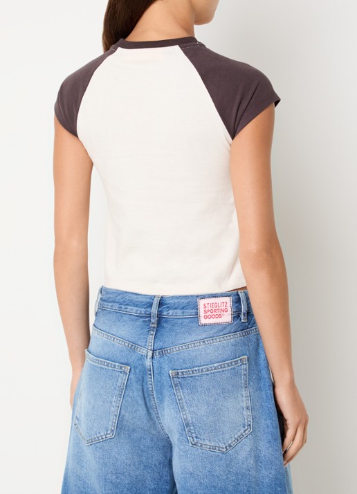 Stieglitz Baby cropped T-shirt met logoborduring - achterkant wit