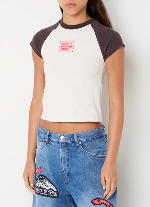 Stieglitz Baby cropped T-shirt met logoborduring
