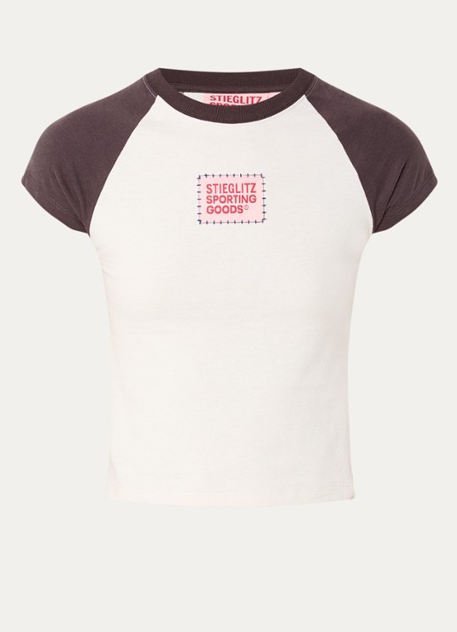 Stieglitz Baby cropped T-shirt met logoborduring - voorkant 3 wit