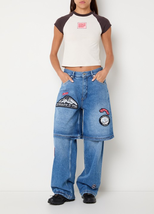 Stieglitz Baby cropped T-shirt met logoborduring - voorkant 4 wit