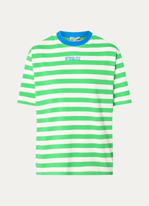 Stieglitz Caira T-shirt met streepprint en logoborduring - voorkant 3 groen